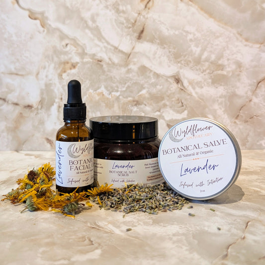 Wyldflower Apothecary lavender and calendula facial oil and salve skincare gift set